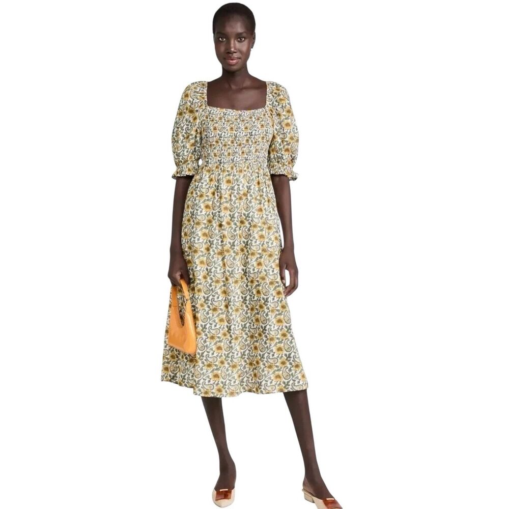 Shopbop Rahi Women Milkmaid Midi Dress Size S Cottagecore Prairie Floral NEW TAG